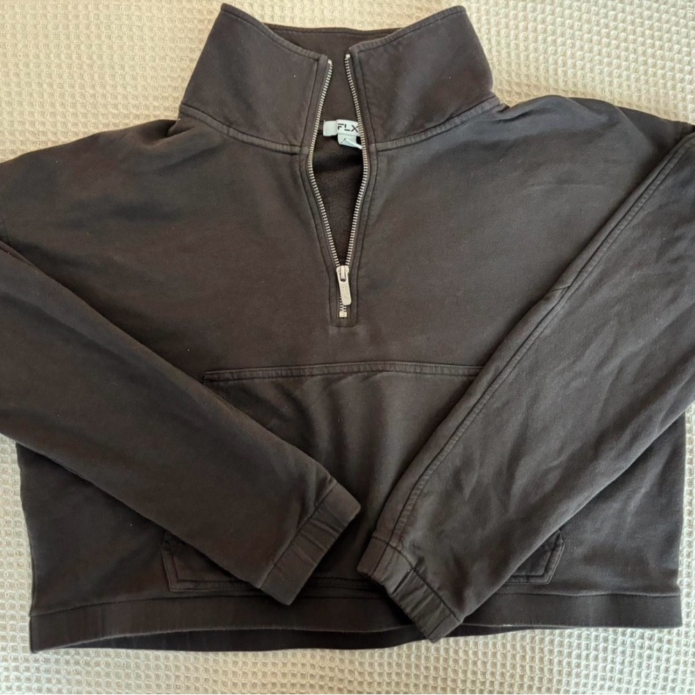 FLX Women's grey Quarter-Zip cropped Sweatshirt